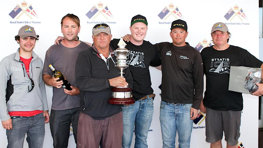 The crew of the Adams 10, Executive Decision, is crowned winner of the Lipton Cup for 2013  © Bernie Kaaks